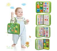 Busy Board for Toddlers & Kids - Sensory Early Development Toy Montessori Toys for Boys Girls 2 3 4 5 6 year olds - Alphabet Numbers Shapes Colours My Body Calendar Time & Date - Light Green Animals