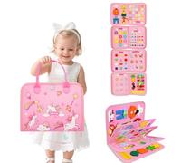 Busy Board for Toddlers,Montessori Toy for 2-6 Year Old Toddlers - Preschool Educational Sensory Fine Motor Skills Quiet Toy, Toddler Activity Board for Girls Birthday Gifts - Unicorn Pink