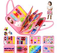 Busy Board Montessori Toy for 1 2 3 4 Year Old Toddlers - Educational Activity Developing Sensory Board for Fine Basic Dress Motor Skills - Travel Toys for Plane Car, Gift for Boys Girls (Pink)