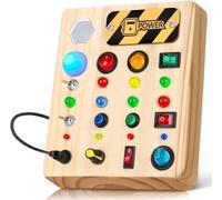 Busy Board Montessori Toy for Toddlers - Wooden Sensory Activity Board with Shape Sorter & LED Light-Up Switches - Fine Motor Skills Learning Toy for Boys & Girls, Travel Quiet Toy for Kids