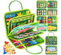 Busy Board Montessori Toys: Busy Books for Toddlers,Sensory Board, Green | Quiet Educational Activity Book with Life Skills, Number, Color, Shape, Travel Toys for Plane Car, Gifts for Boys Girls