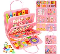 Busy Board Montessori Toys, Busy Books for Toddlers, Sensory Board, Pink | Quiet Educational Activity Book with Life Skills for Toddlers, Toddler Travel Toys for Plane Car, Birthday Gift for Boys Girl