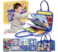 Busy Board Montessori Toys for 1 2 3 4 Years Old Toddlers Boy Girl Gift, Sensory Learning Toys 10 Pages 32 Activities, Airplane Car Travel Educational Toys for Autism Christmas Birthday Gift