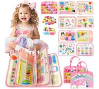 Busy Book, Busy Board for Toddler, Montessori Toys, Toddler Travel Toys, Plane Toys for 1 2 3 4 5 Year Old, Baby Travel Toys, Plane Activities for Kids, Activity Book, Pink Unicorn Sensory Board