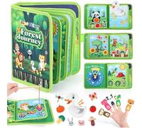 Busy Book for Toddlers, Sensory Quiet Activity Board with Jungle/Forest Animals, Educational Airplane & Car Travel Toy for 1-3 Year Old Boys & Girls