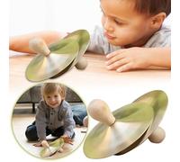 Busy Busy Town Board Wooden Brass Cymbals 9 Cm Brass Fork Cymbals Children's Percussion Instruments Kids Makeup Table with Piano (Gold, 9cm)