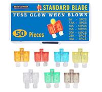 BUSY-CORNER 50pc Standard Blade Automotive Fuse Glow When Blown, Black, Plastic, 5A-30A, Car, SUV, RV, Motorcycle, Boat, Truck