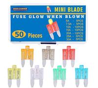 BUSY-CORNER Mini Blade Fuse Kit, 50PCS Assorted, Glow When Blown, Black, Plastic Zinc, 5A-30A, Car, SUV, RV, Motorcycle, Boat, Truck