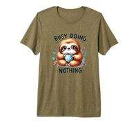 Busy Doing Nothing Cute Sloth with Coffee Mug Premium T-Shirt