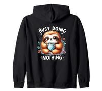 Busy Doing Nothing Cute Sloth With Coffee Mug Zip Hoodie