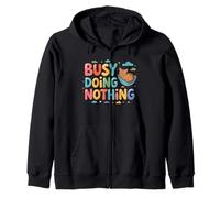 Busy Doing Nothing Lazy Cat Hammock Funny Zip Hoodie