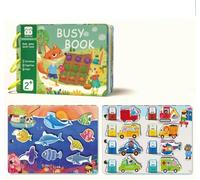 Busy Game Quiet Book for Toddlers, Montessori Preschool Learning Activities, 30 Pages Educational Sensory Toy, Travel Activity Book with Vehicles, Numbers, Fruits, Ages 2-5
