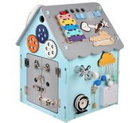 Busy House Activity Board Life Skills and Fine Motor Skill Learning Best Gifts, multi-functional Wooden Busy Board Toy for Birthday Gift Grey