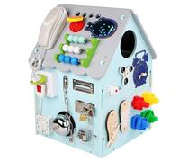 Busy House, Wooden Board Toy, with Interior Storage Space Music Box Switch Sorter Gears Clock, Basic Life Skills and fine Motor Training, Cultivate Logical Thinking Ability(D)