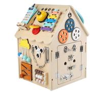 Busy House, Wooden Board Toy, with Interior Storage Space Music Box Switch Sorter Gears Clock, Basic Life Skills and fine Motor Training, Cultivate Logical Thinking Ability