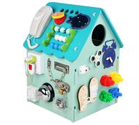 Busy House, Wooden Board Toy, with Interior Storage Space Music Box Switch Sorter Gears Clock, Basic Life Skills and fine Motor Training, Cultivate Logical Thinking Ability(A)