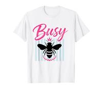 Busy Queen Bee Pink Crown Pearls Pastel Vintage Stripes T-Shirt