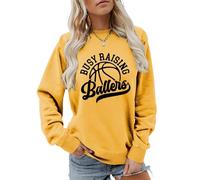 Busy Raising Ballers Basketball Sweatshirt, Basketball Mom Of A Basketball Player Crewneck Women Game Day Pullovers(Yellow,S)