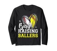 Busy Raising Ballers Heart Softball Baseball Mom Long Sleeve T-Shirt