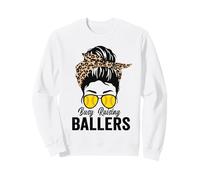 Busy Raising Ballers Softball Messy Bun Mothers Day Sweatshirt