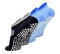 Busy Socks 2 Pack Non Slip Yoga Pilates Fitness Hospital Grip Socks for Women Men, Non Skid Barre Dance Ankle Cushioned Sock - - Medium