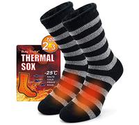 Busy Socks Winter Warm Thermal Socks for Men Women Extra Thick Insulated Heated Crew Boot Socks for Extreme Cold Weather, Dark Grey Striped, 1 Pair, Large