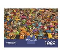 Busy Town Square 1000 Piece Jigsaw Puzzles for Adults with No Reflection Personalised Jigsaws Cartoon Carnival Crowd for Mindfulness Activities for Adults in Hobby Kits for Adults 52x38cm/1000pcs