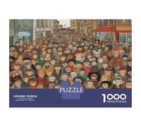 Busy Town Square Jigsaw Puzzles 1000 Pieces in Thick Cardboard Jigsaws Crowd Illustration with Mindfulness Puzzles for Brain Teasers for Adults As Birthday Gifts for Women/Men 70x50cm/1000pcs