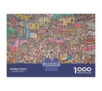 Busy Town Square Jigsaws 1000 Pieces for Adults on Thick Blue Board Jigsaws for Adults Dense Carnival Crowd As A Fun And Challenging Family Game for Collectible Art 52x38cm/1000pcs