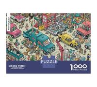 Busy Town Square Year in Pictures 1000 Piece with Clean Edges Jigsaw Puzzles Cartoon Traffic Jam As Dementia Friendly Activities for Concentration Games 52x38cm/1000pcs