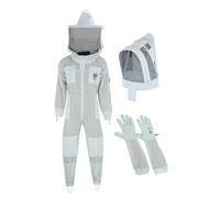 BusyBee Ventilated Bee Keeper Suit, 3 Layer Ultra Protective, Premium White Fabric Mesh Wasp Protection, Professional Suit for Men with Round & Fencing Veils and Gloves 3XL
