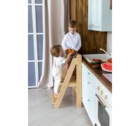BusyKids Montessori Learning Tower Foldable Unfinished wood (No varnish) Toddler Step Stool Kitchen Helper Step Stool for Kids