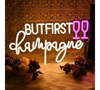 But First Champagne Neon Sign for Wall Decor,USB Powered Acrylic Bar Neon Lights wth Switch,Bright LED Bar Sign with Metal Chain,Bar Signs for Home Bar,Bistro,Party,Club,Door
