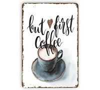 But First Coffee Metal Tin Sign Vintage Chic Metal Poster Wall Decor Retro Bar Wall Art Signage 8x12 Inch