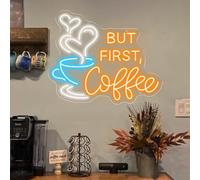 But First Coffee Neon Sign Large 5V USB Powered Acrylic Neon Lights with Dimmable Switch and Hanging Chain for Coffee Cafe Bar Party Living Room Sign Gifts 14 * 11.3inch(Orange)