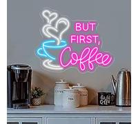 But First Coffee Neon Sign Large 5V USB Powered Acrylic Neon Lights with Dimmable Switch and Hanging Chain for Coffee Cafe Bar Party Living Room Sign Gifts 14 * 11.3inch(Pink)