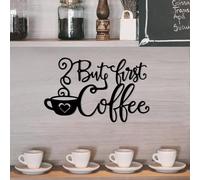 But First Coffee Sign, Black Metal Coffee Wall Art Decor, Hanging Coffee Bar Sign with Coffee Cup and Beans, 35x18cm Coffee Signs Kitchen Decoration for Home Coffee Station Shop Corner Accessories