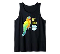 But First Coffee - Sleepy Sun Conure Parrot Watercolor Tank Top