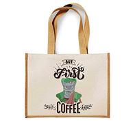 But First, Coffee unique designed present gift idea Funny Canvas Shopping Jute Bag. (Natural)