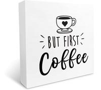 But First Coffee Wood Sign Desk Decor Rustic Coffee Block Sign Home Kitchen Office Decor Rustic Block Plaque for Wall Tabletop Desk Office Shelf Table Bedroom Bathroom Home Decor 5x5 Inch