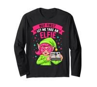 But First Let Me Take an Elfie Funny Selfie Elf Christmas Long Sleeve T-Shirt
