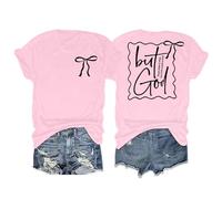 But God Shirt Women Christian Tshirt Bow Graphic Jesus Faith Sayings Tee Religious Bible Verse Inspirational Tops, Pink, L