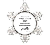 But Jesus Looked at Them And Said With Man This Is Impossible But with God All Things Are Possible Quotes Metal Snowflake Christmas Ornaments for Xmas Tree Decoration Holiday New Year Gifts