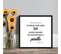 But Jesus Looked at Them And Said, With Man This Is Impossible, But with God All Things Are Possible Wood Sign Wall Hanging Home Decor Inspirational Quotes Framed Wood Sign,Rustic Wall Art Sign