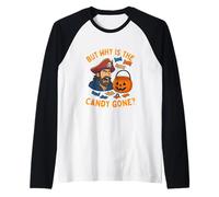 But Why Is the Candy Gone Funny Pirate Halloween Costume Raglan Baseball Tee