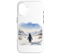 BUT WHY? Penguin Wandering Off Mountains Watercolor (White) Case for iPhone 16