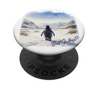 BUT WHY? Penguin Wandering Off Mountains Watercolor (White) PopSockets Adhesive PopGrip