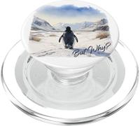 BUT WHY? Penguin Wandering Off Mountains Watercolor (White) PopSockets PopGrip for MagSafe