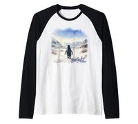 BUT WHY? Penguin Wandering Off Mountains Watercolor (White) Raglan Baseball Tee
