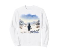 BUT WHY? Penguin Wandering Off Mountains Watercolor (White) Sweatshirt